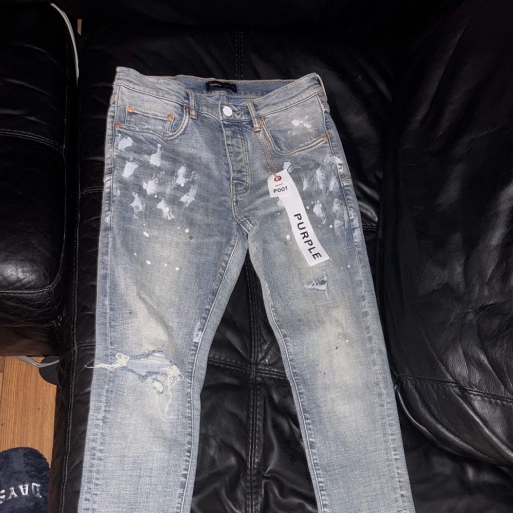 Purple Men's Slim Jeans - Distressed Light Blue